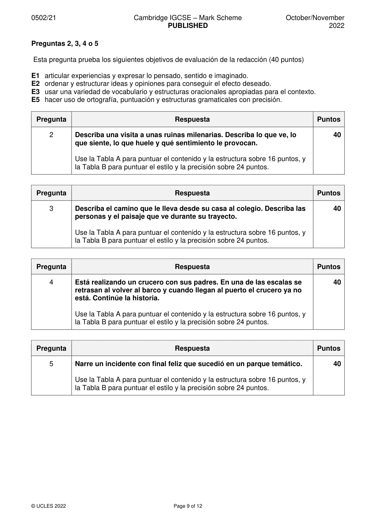Mark scheme, page 9 of 12