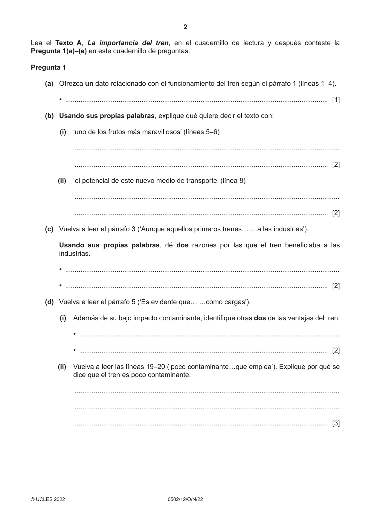 Cambridge IGCSE Spanish - First Language 0502 2022 Oct/Nov Paper 1 · Variant 2 question paper, page 2 of 16