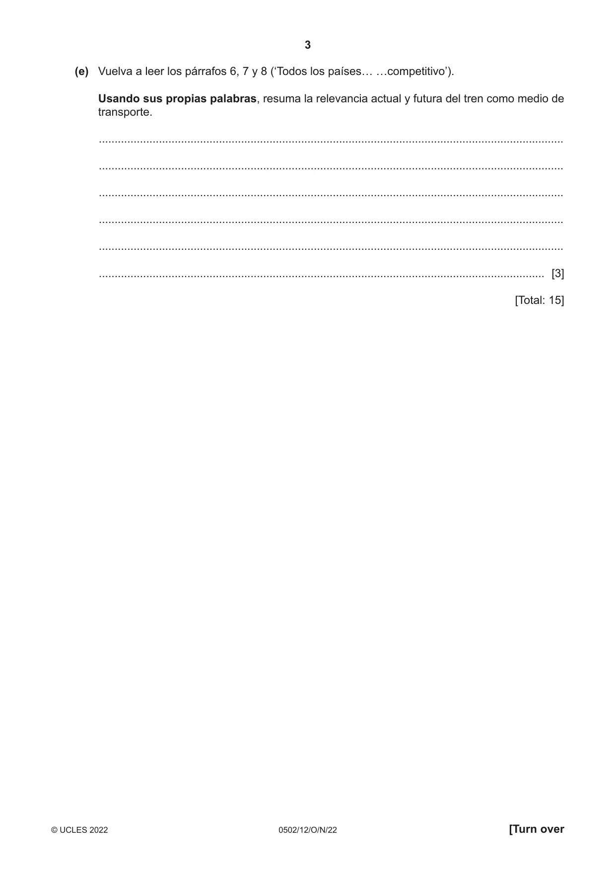 Cambridge IGCSE Spanish - First Language 0502 2022 Oct/Nov Paper 1 · Variant 2 question paper, page 3 of 16