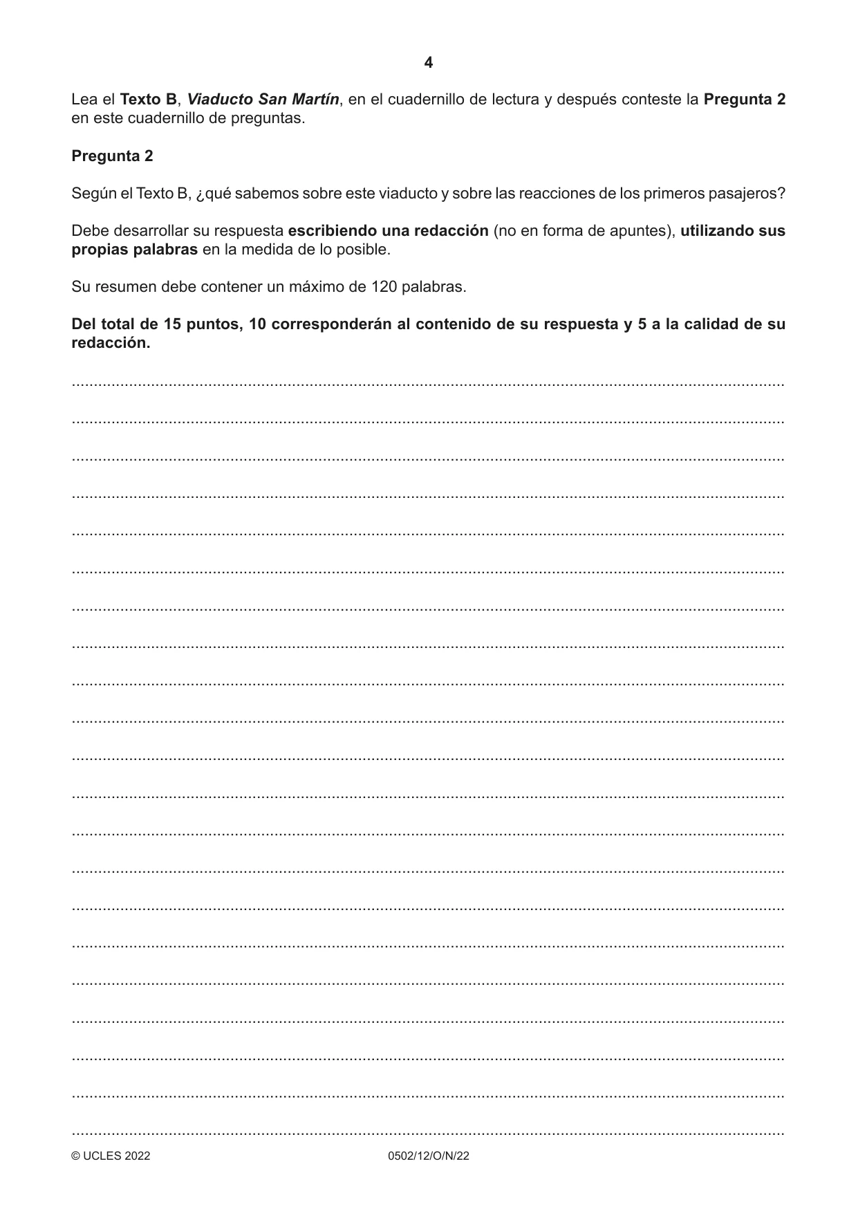 Cambridge IGCSE Spanish - First Language 0502 2022 Oct/Nov Paper 1 · Variant 2 question paper, page 4 of 16
