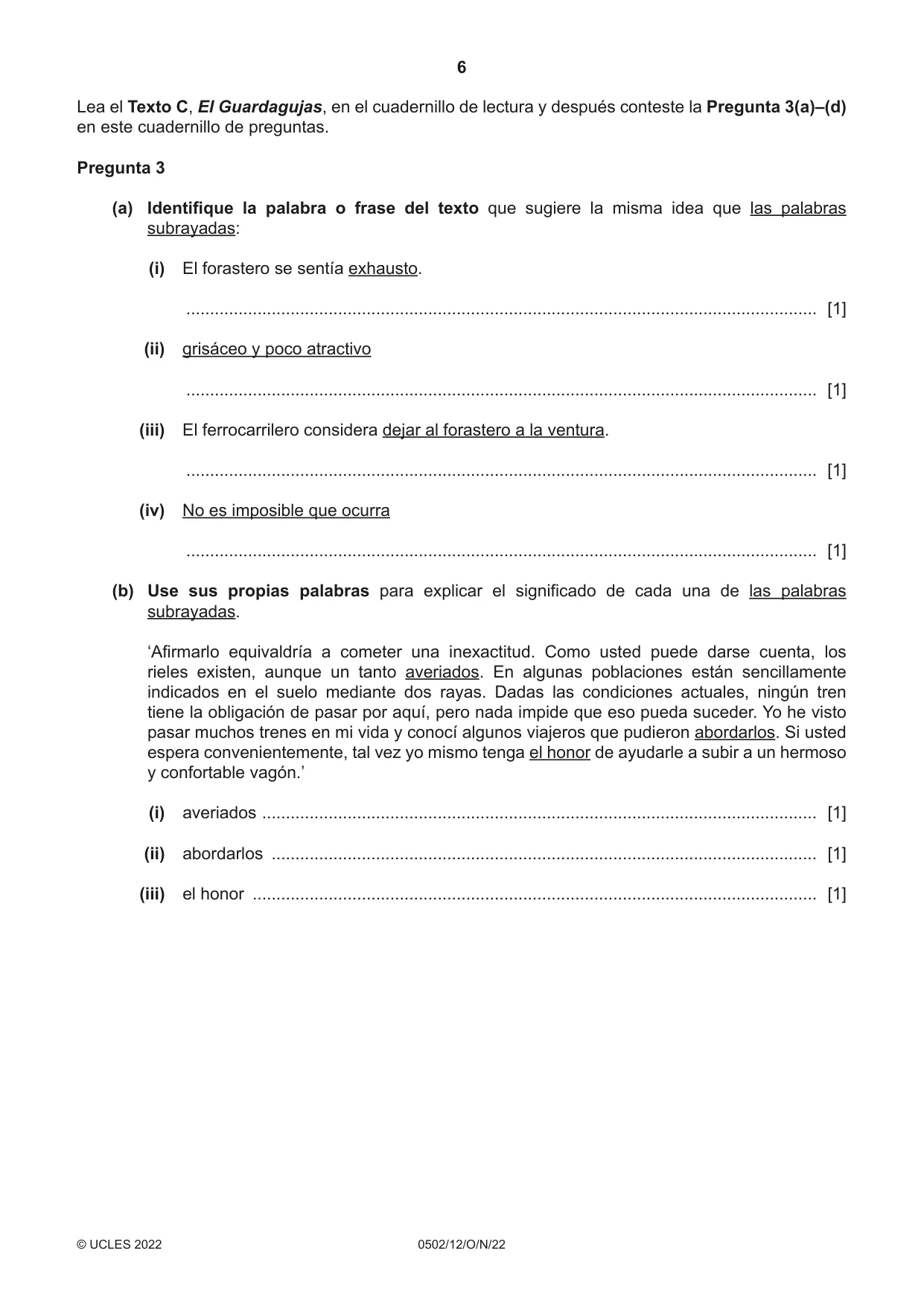 Cambridge IGCSE Spanish - First Language 0502 2022 Oct/Nov Paper 1 · Variant 2 question paper, page 6 of 16