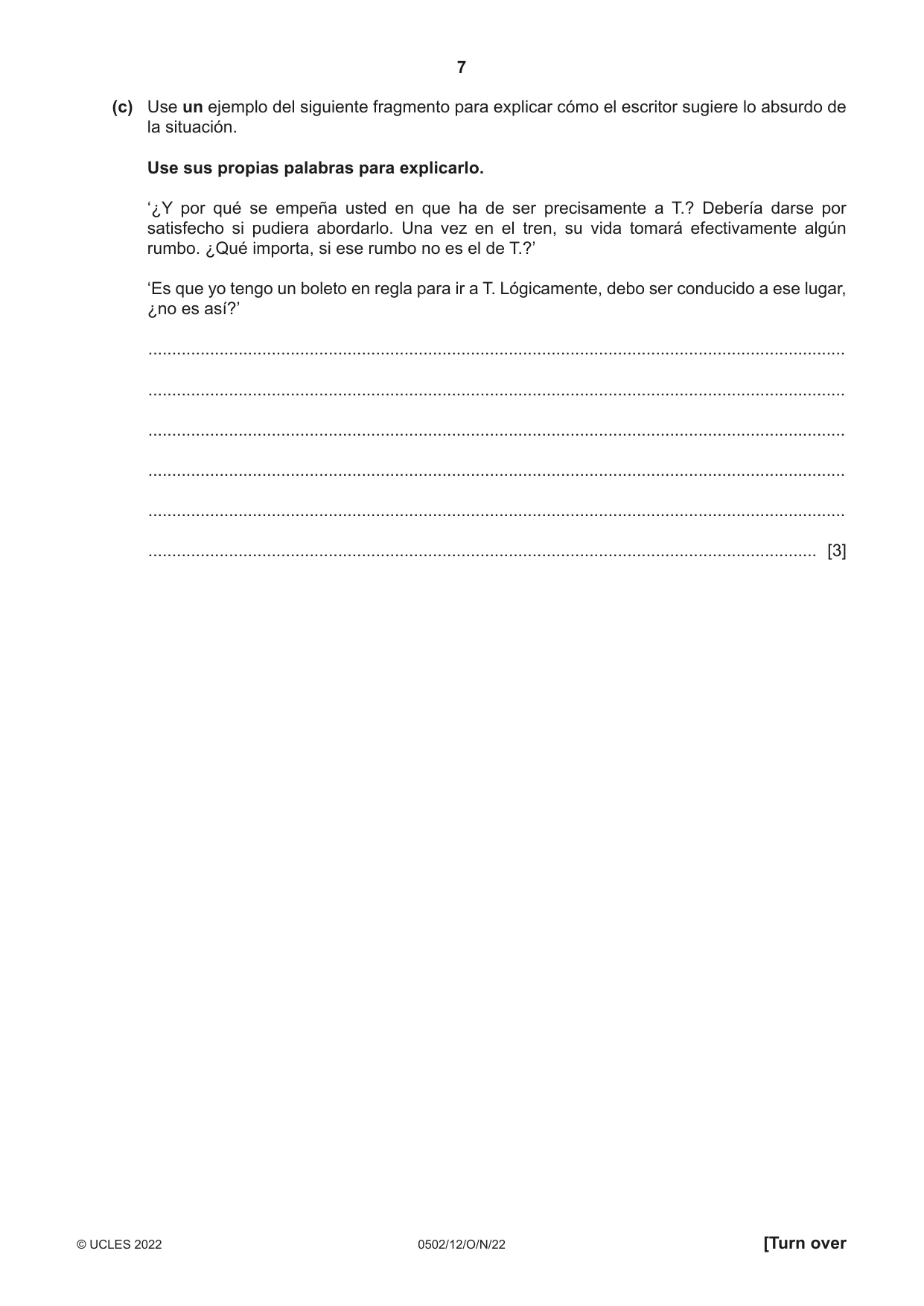 Cambridge IGCSE Spanish - First Language 0502 2022 Oct/Nov Paper 1 · Variant 2 question paper, page 7 of 16