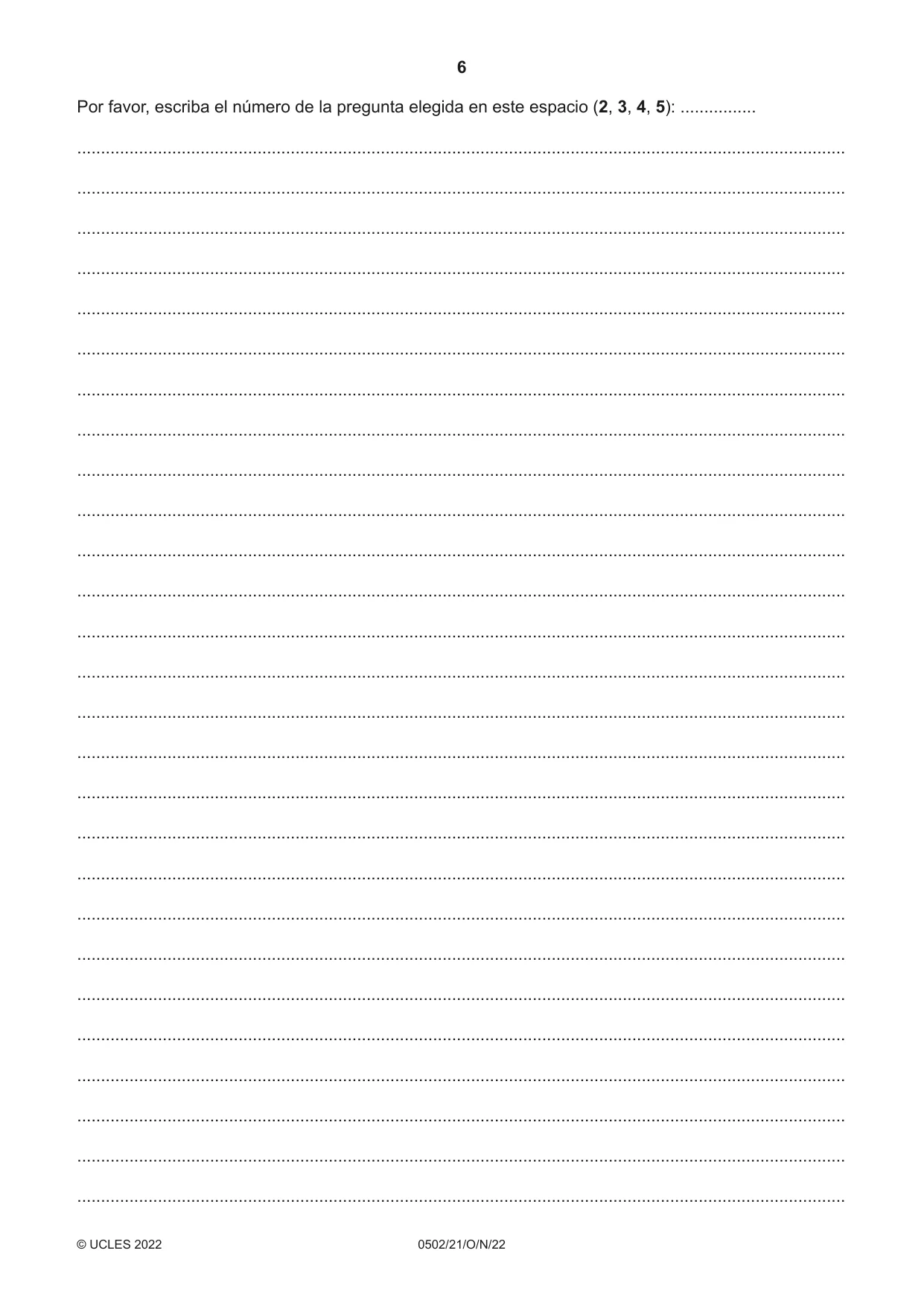 Cambridge IGCSE Spanish - First Language 0502 2022 Oct/Nov Paper 2 · Variant 1 question paper, page 6 of 12