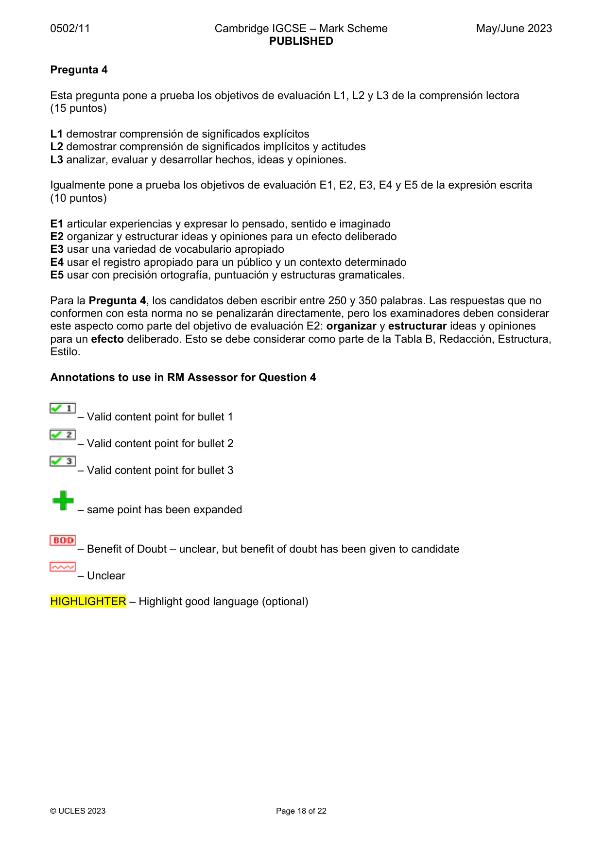 Mark scheme, page 18 of 22