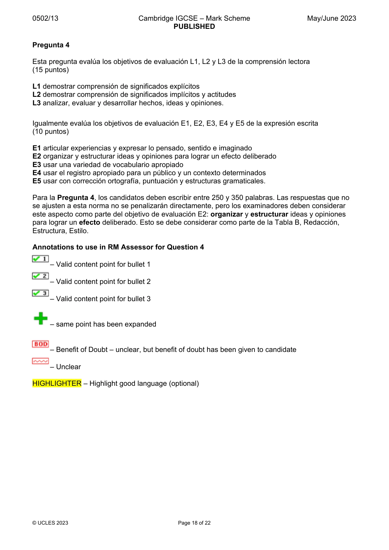 Mark scheme, page 18 of 22