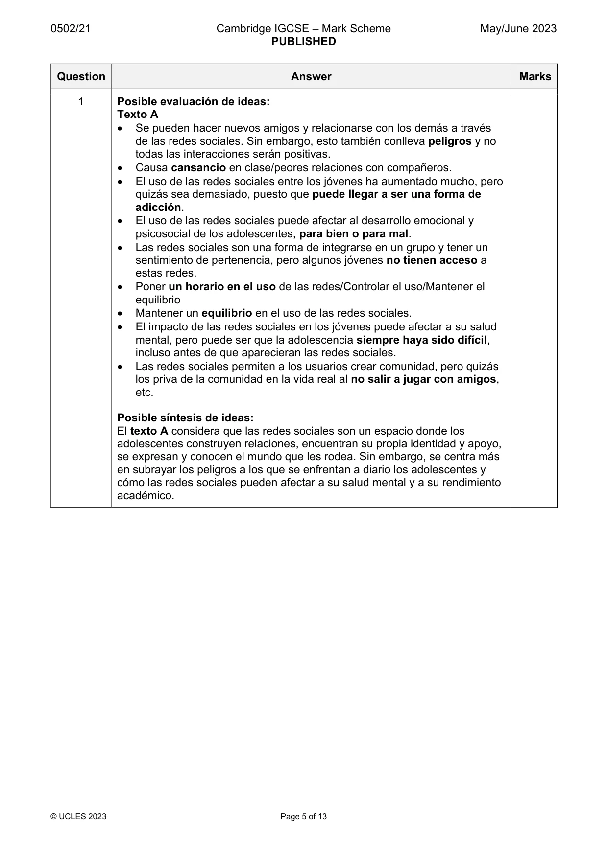 Mark scheme, page 5 of 13
