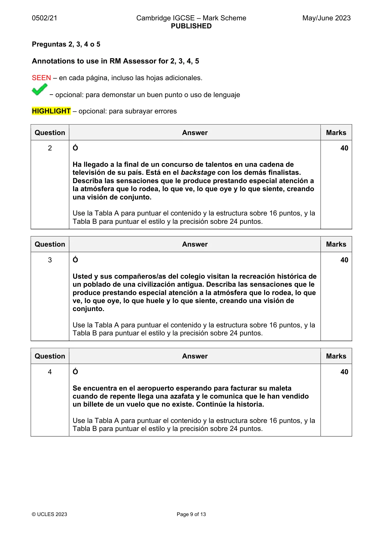 Mark scheme, page 9 of 13
