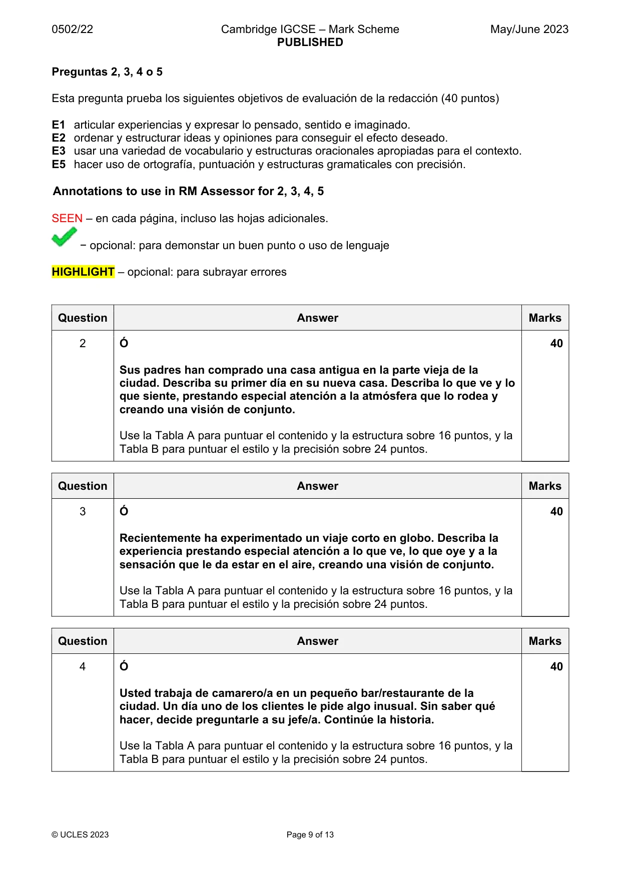 Mark scheme, page 9 of 13