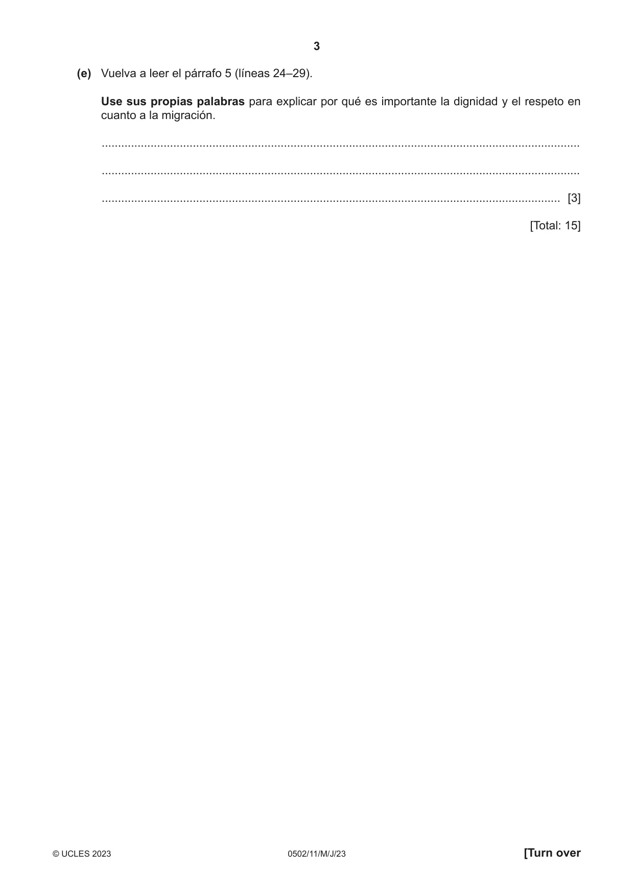 Cambridge IGCSE Spanish - First Language 0502 2023 May/June Paper 1 · Variant 1 question paper, page 3 of 16
