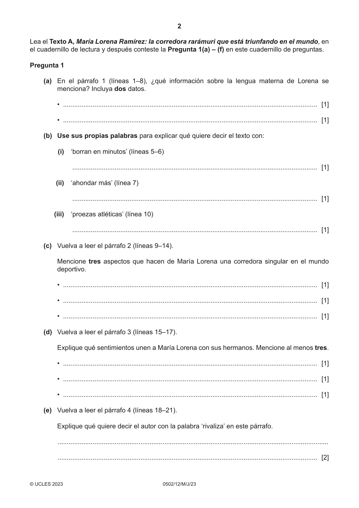 Cambridge IGCSE Spanish - First Language 0502 2023 May/June Paper 1 · Variant 2 question paper, page 2 of 16
