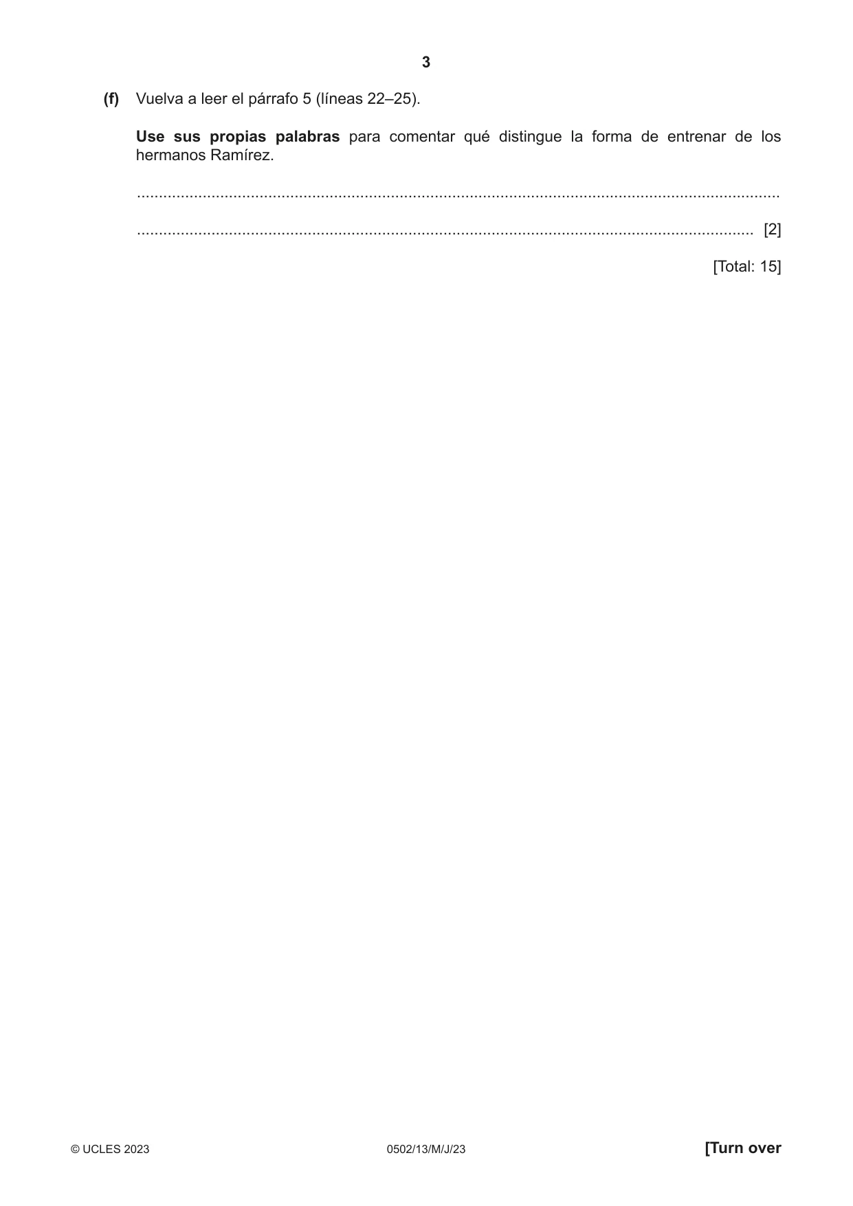 Cambridge IGCSE Spanish - First Language 0502 2023 May/June Paper 1 · Variant 3 question paper, page 3 of 16