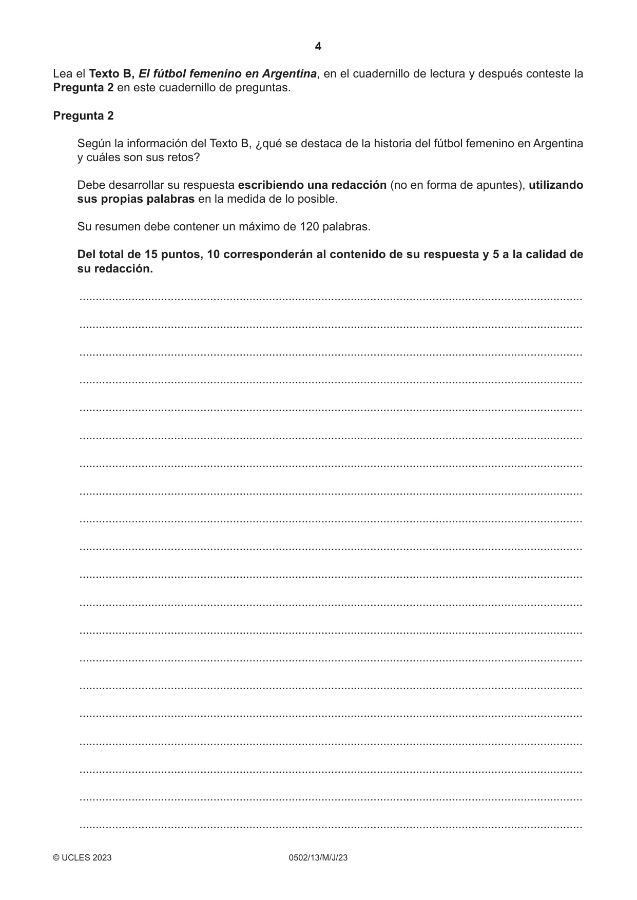 Cambridge IGCSE Spanish - First Language 0502 2023 May/June Paper 1 · Variant 3 question paper, page 4 of 16