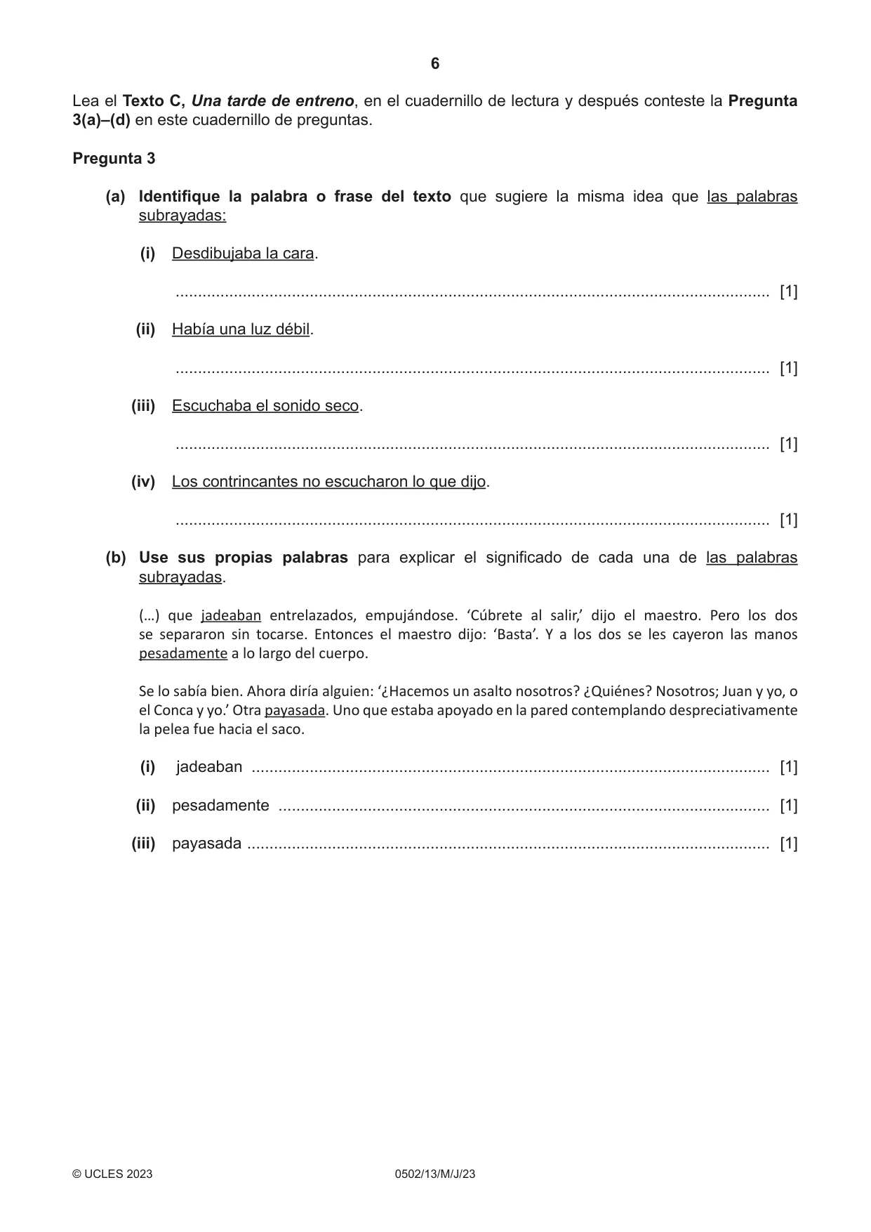 Cambridge IGCSE Spanish - First Language 0502 2023 May/June Paper 1 · Variant 3 question paper, page 6 of 16