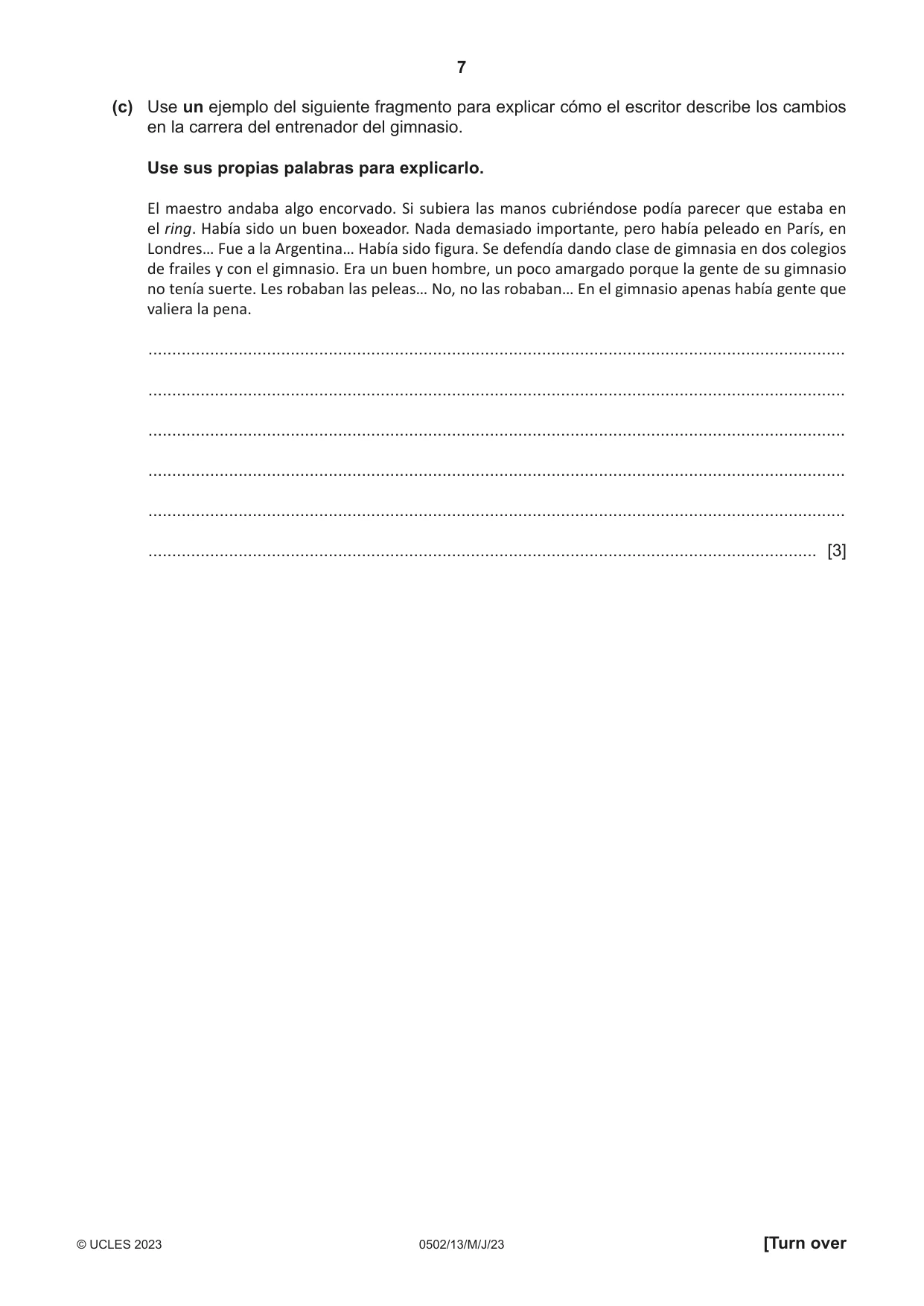 Cambridge IGCSE Spanish - First Language 0502 2023 May/June Paper 1 · Variant 3 question paper, page 7 of 16