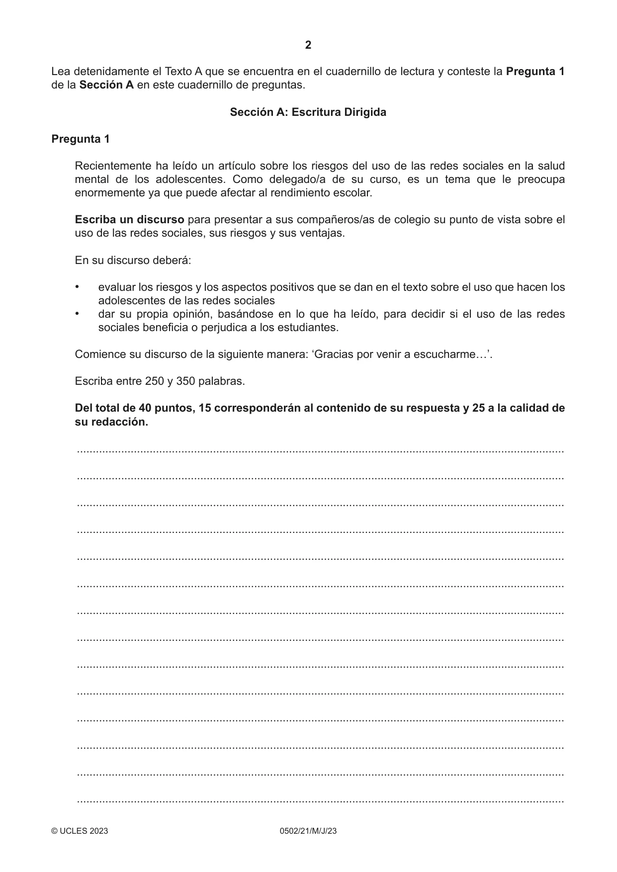 Cambridge IGCSE Spanish - First Language 0502 2023 May/June Paper 2 · Variant 1 question paper, page 2 of 12