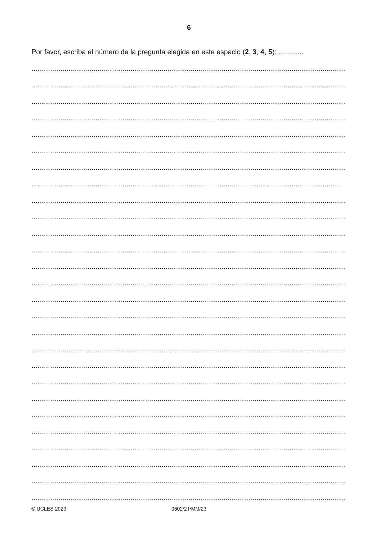 Cambridge IGCSE Spanish - First Language 0502 2023 May/June Paper 2 · Variant 1 question paper, page 6 of 12