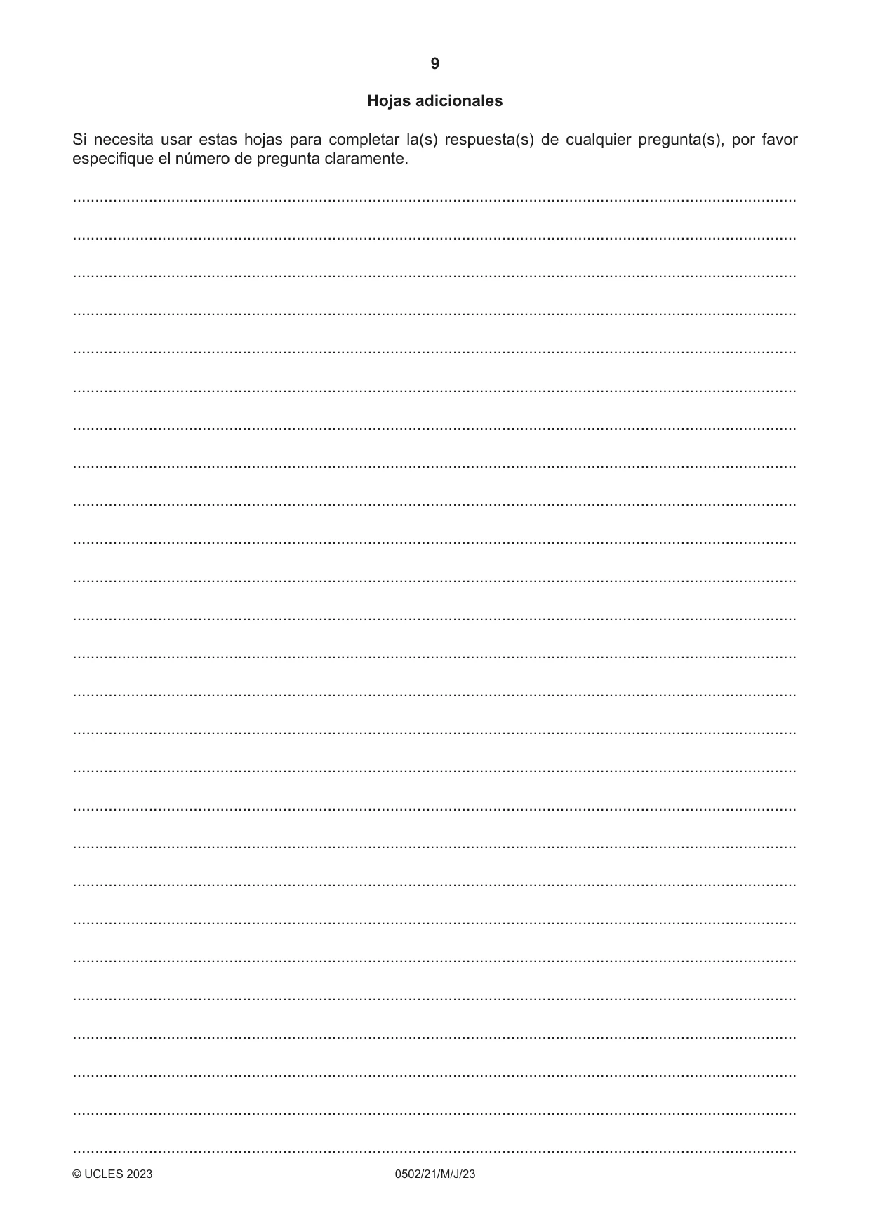 Cambridge IGCSE Spanish - First Language 0502 2023 May/June Paper 2 · Variant 1 question paper, page 9 of 12