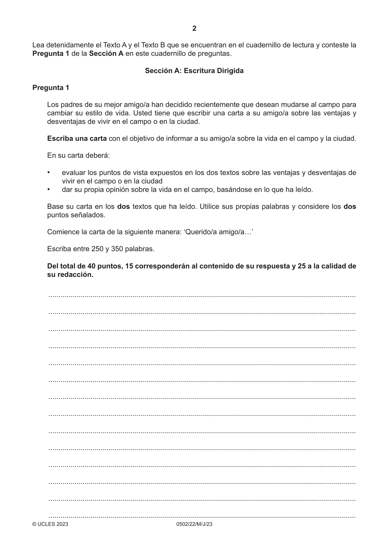 Cambridge IGCSE Spanish - First Language 0502 2023 May/June Paper 2 · Variant 2 question paper, page 2 of 12