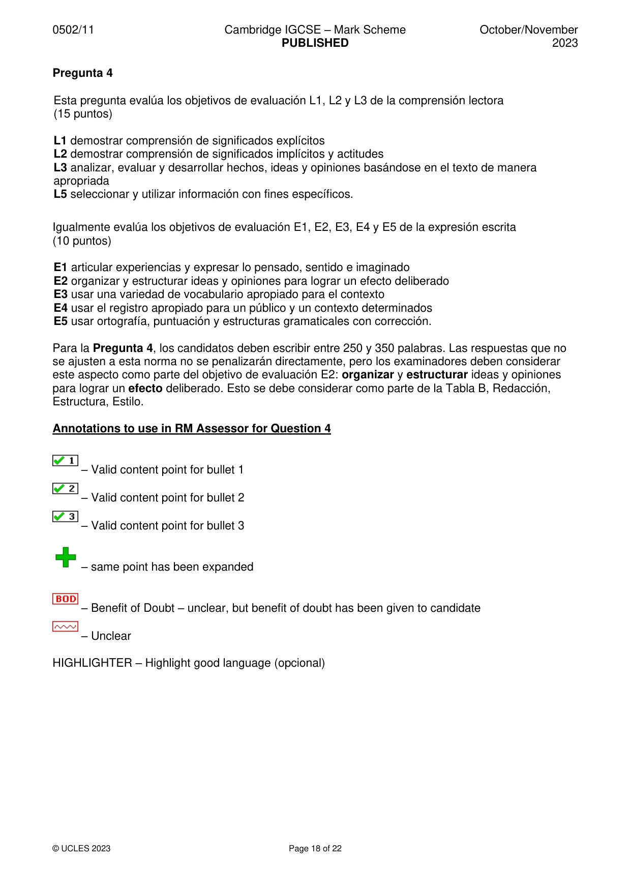 Mark scheme, page 18 of 22