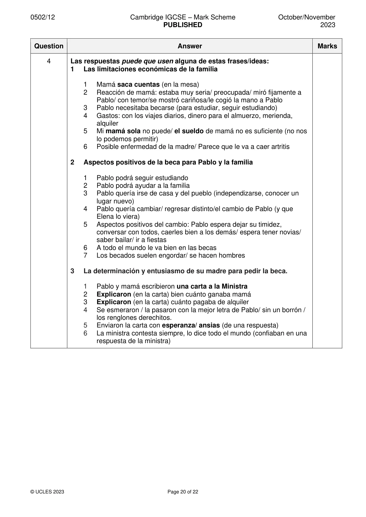 Mark scheme, page 20 of 22