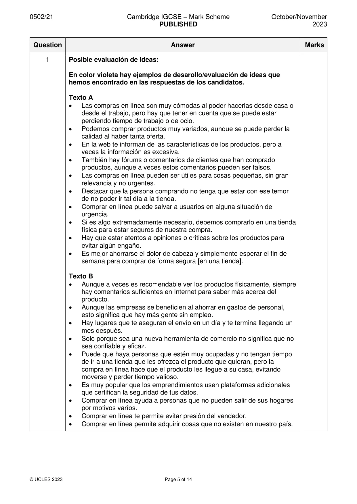 Mark scheme, page 5 of 14
