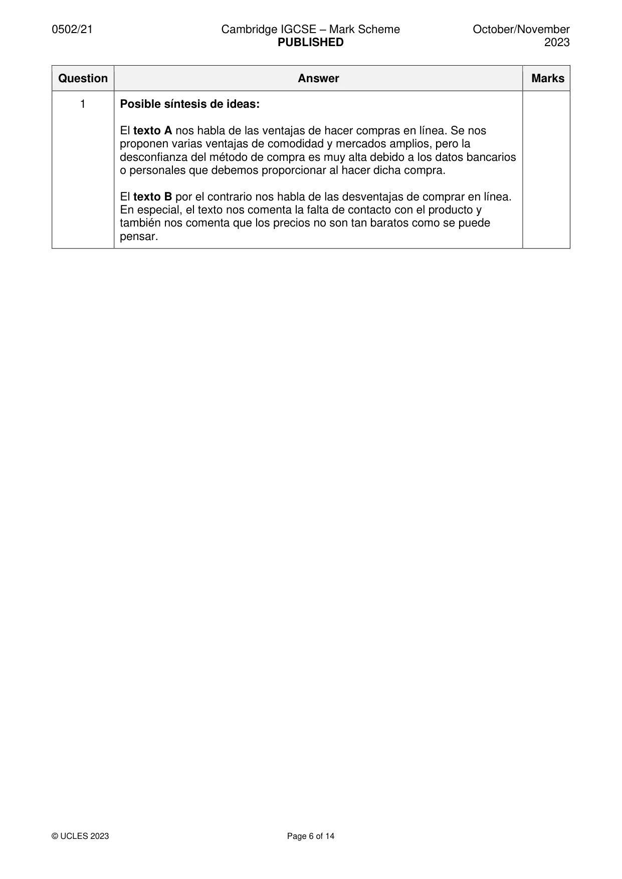 Mark scheme, page 6 of 14