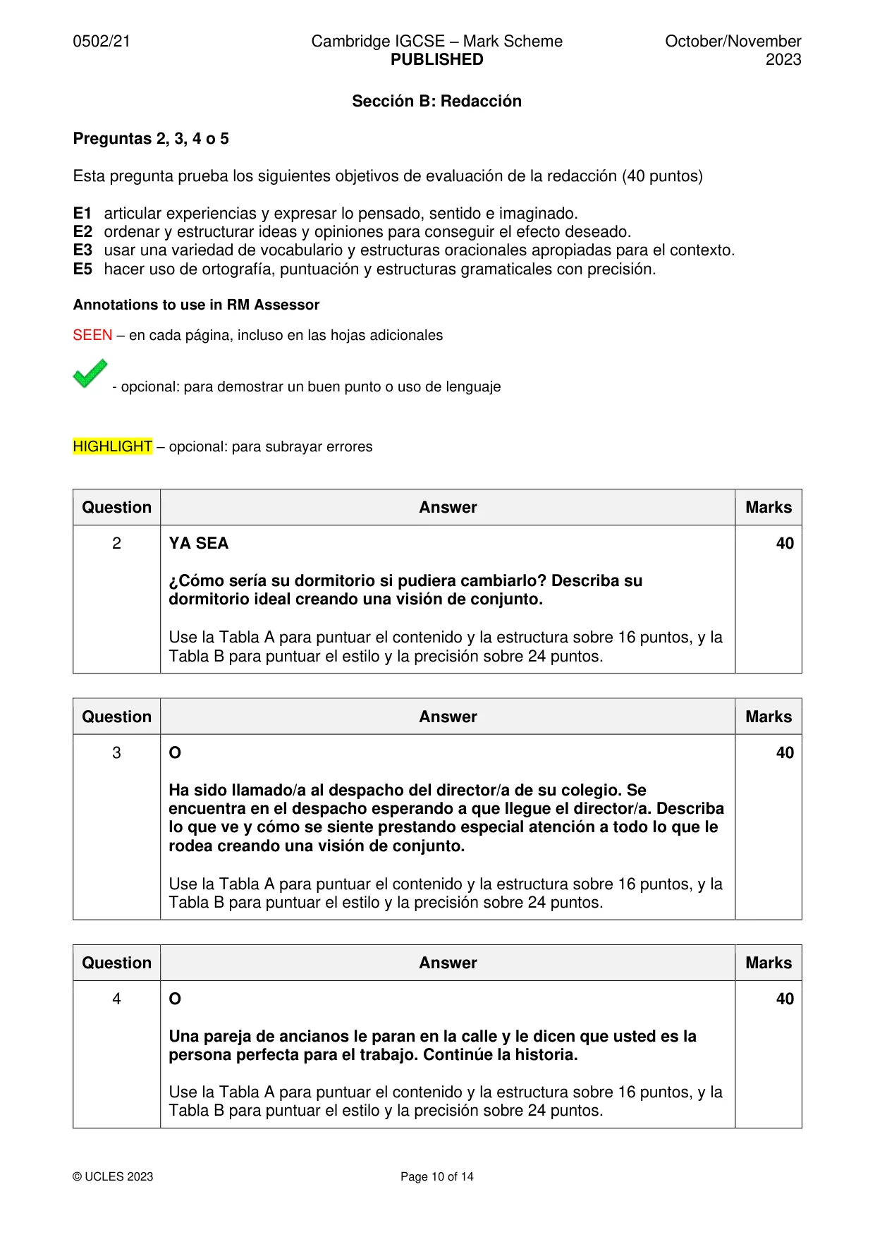 Mark scheme, page 10 of 14
