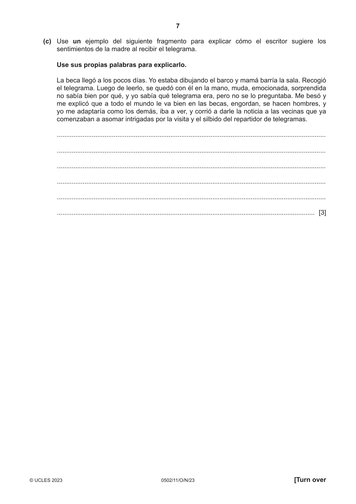 Cambridge IGCSE Spanish - First Language 0502 2023 Oct/Nov Paper 1 · Variant 1 question paper, page 7 of 16