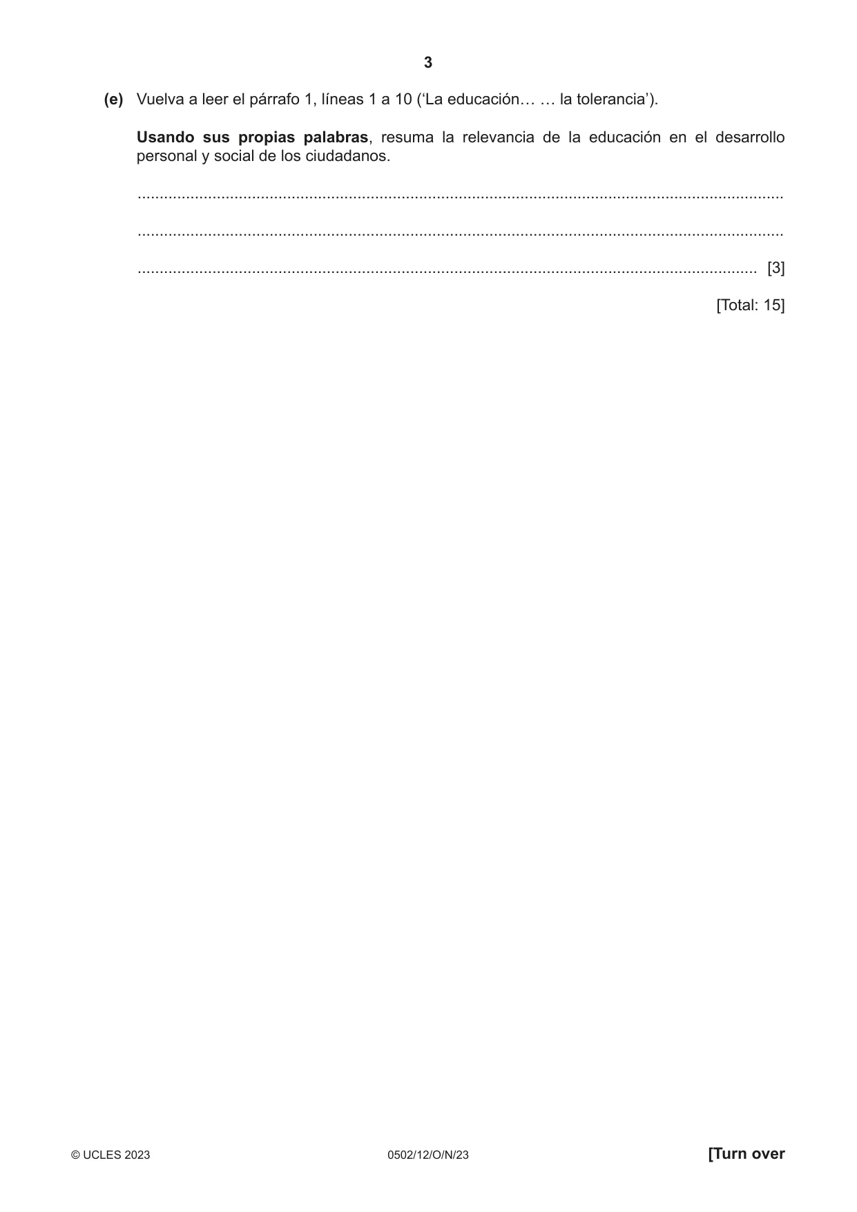Cambridge IGCSE Spanish - First Language 0502 2023 Oct/Nov Paper 1 · Variant 2 question paper, page 3 of 16