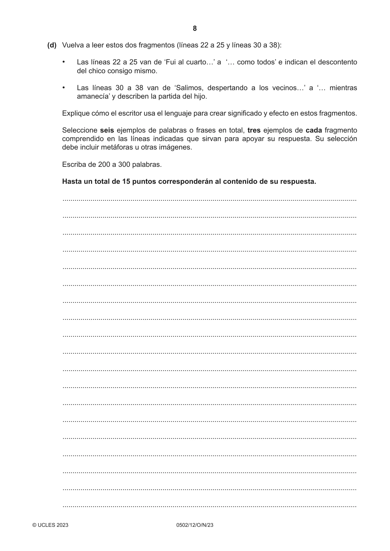 Cambridge IGCSE Spanish - First Language 0502 2023 Oct/Nov Paper 1 · Variant 2 question paper, page 8 of 16