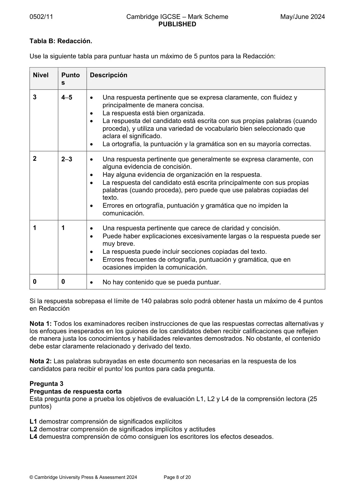 Mark scheme, page 8 of 20
