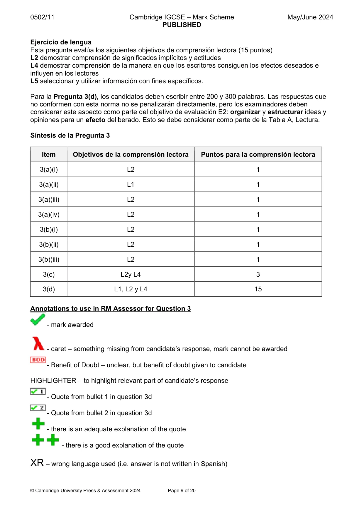 Mark scheme, page 9 of 20