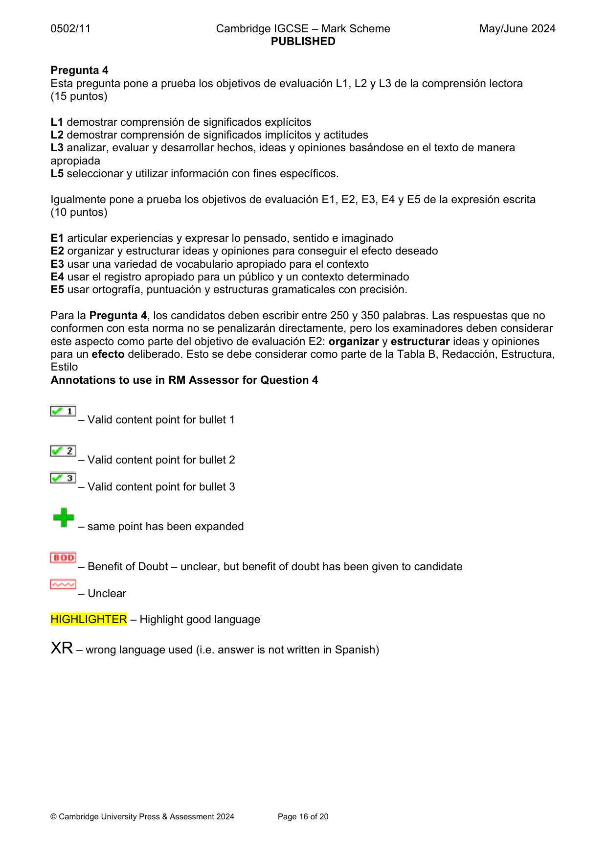 Mark scheme, page 16 of 20