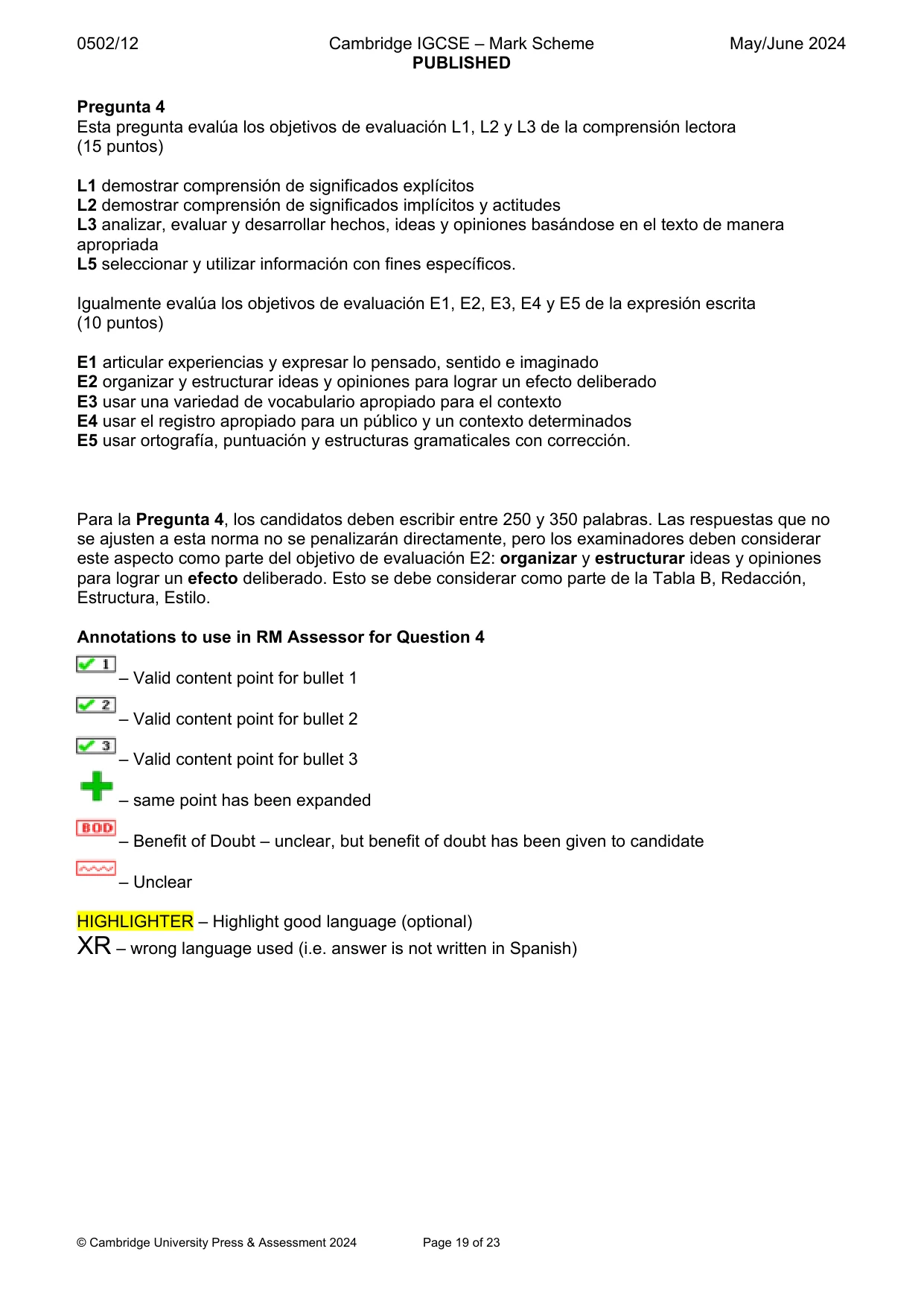 Mark scheme, page 19 of 23