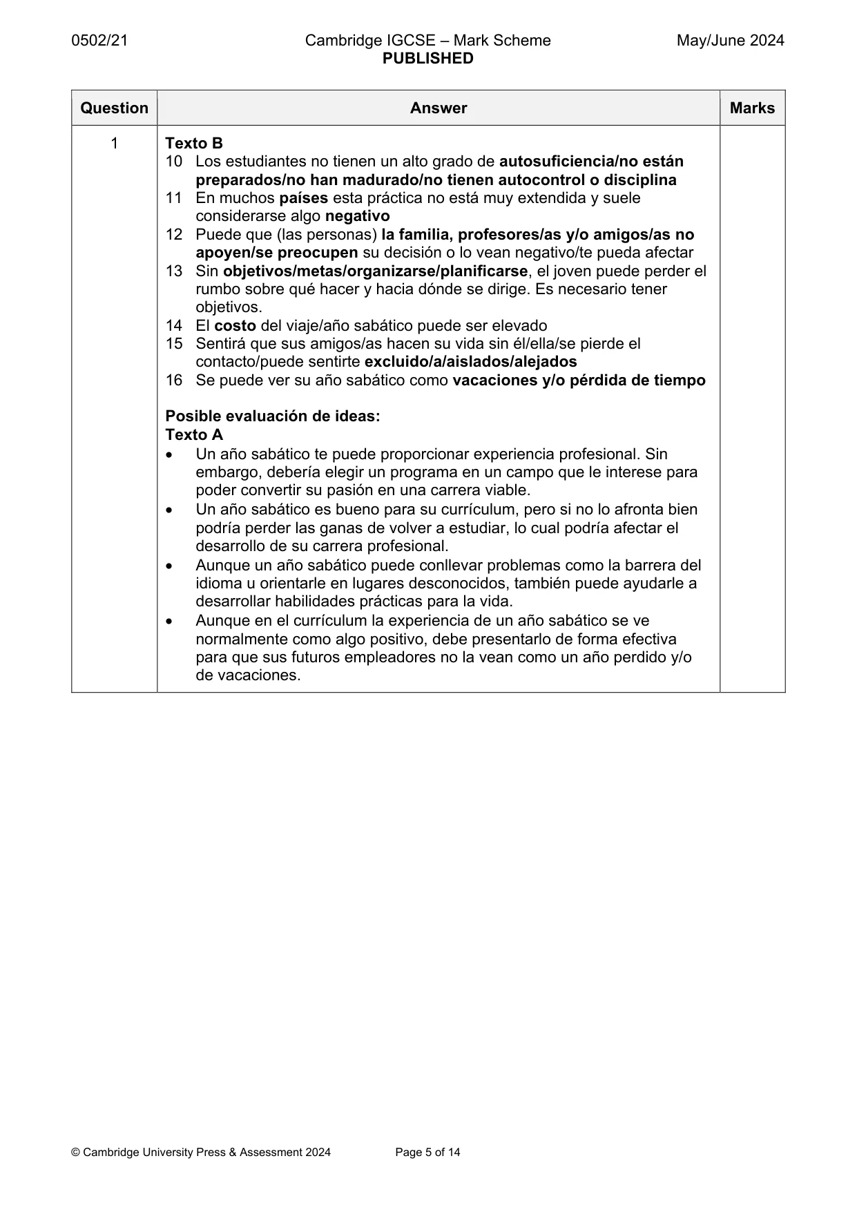 Mark scheme, page 5 of 14