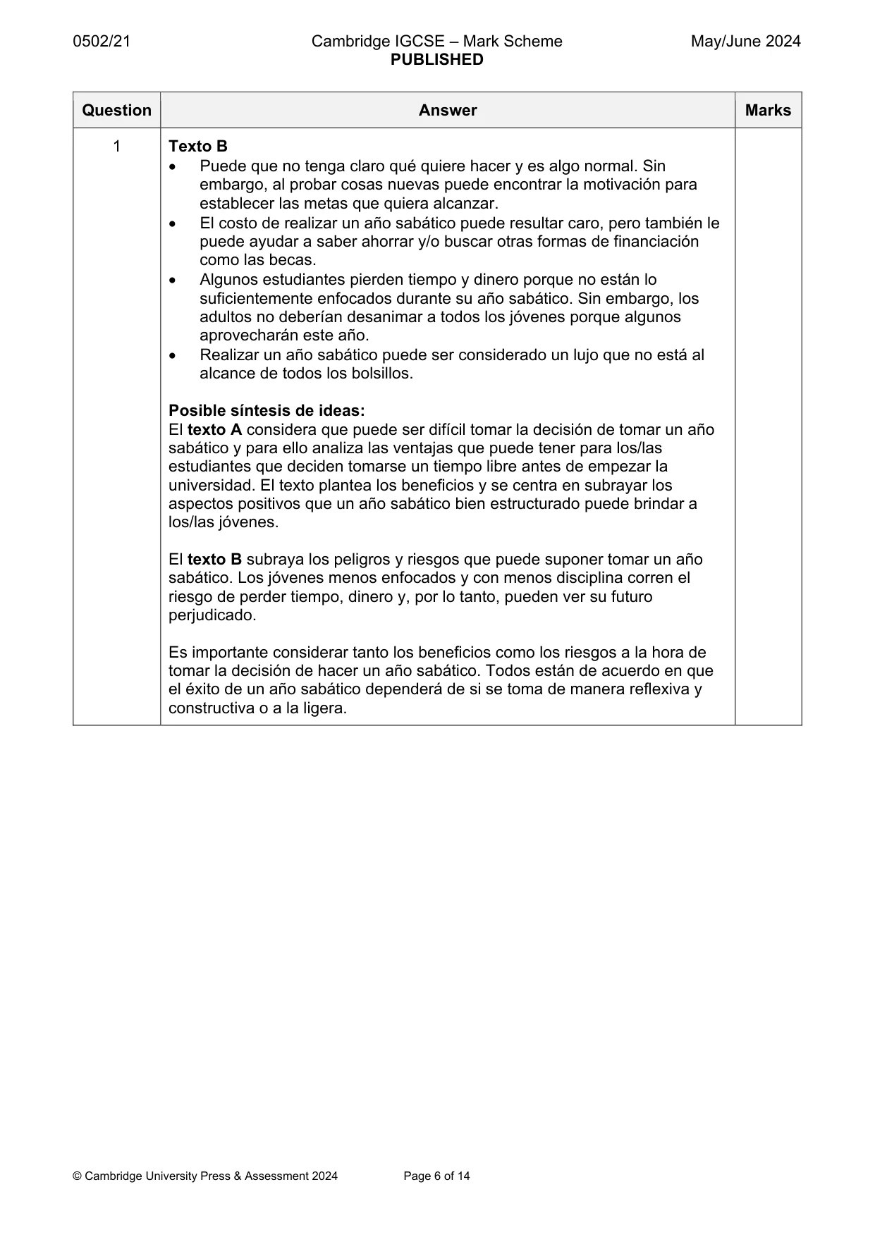 Mark scheme, page 6 of 14
