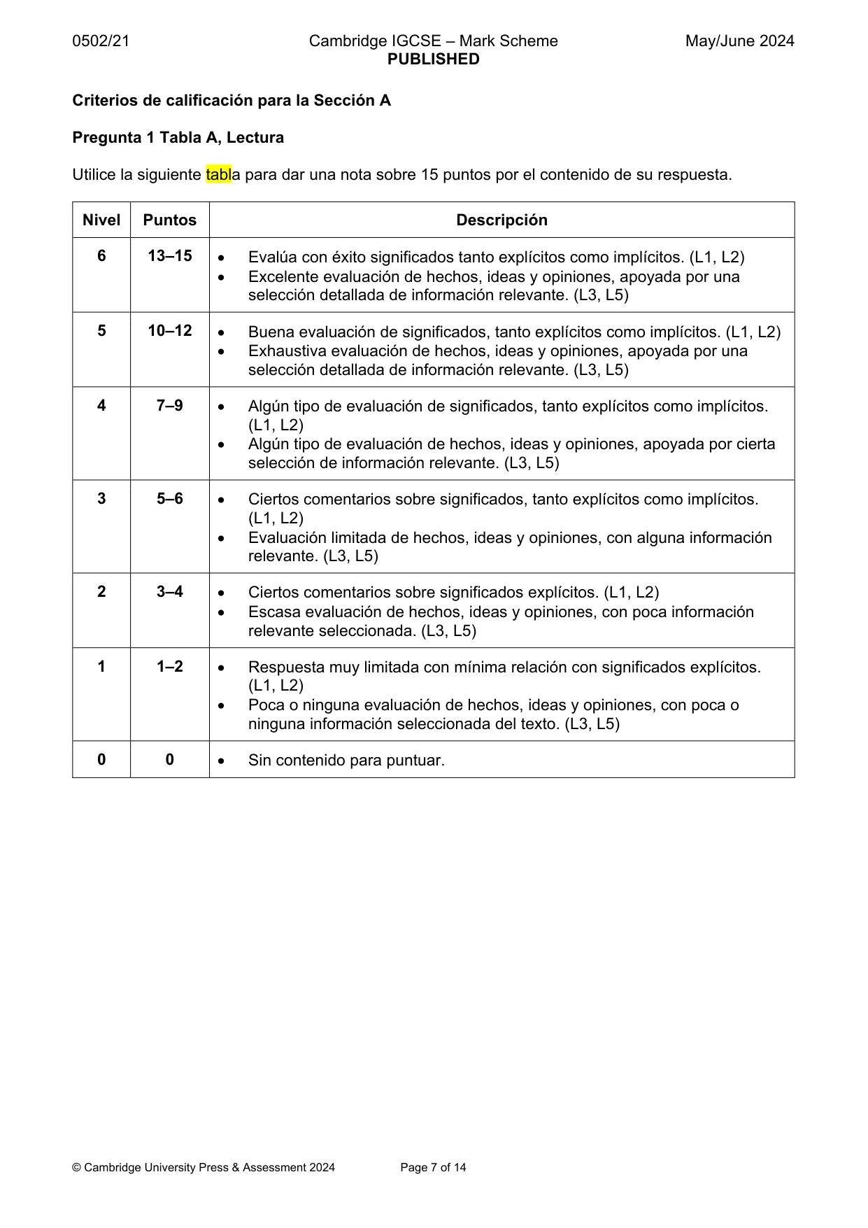Mark scheme, page 7 of 14