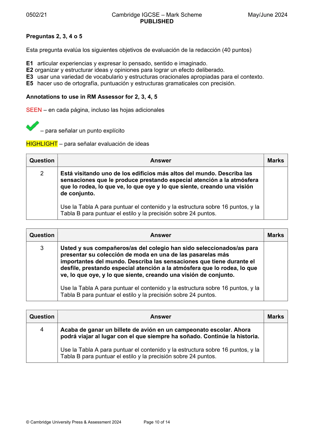Mark scheme, page 10 of 14