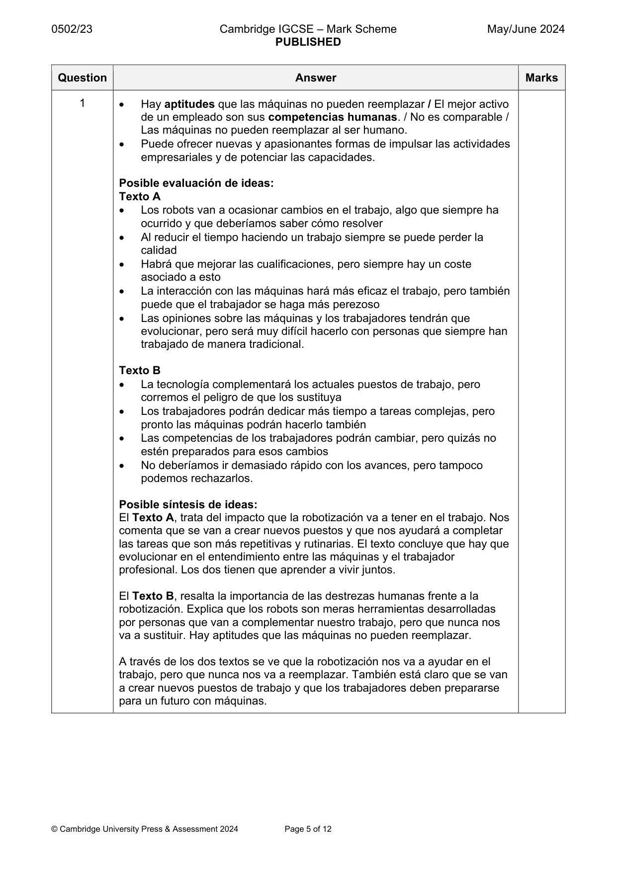 Mark scheme, page 5 of 12