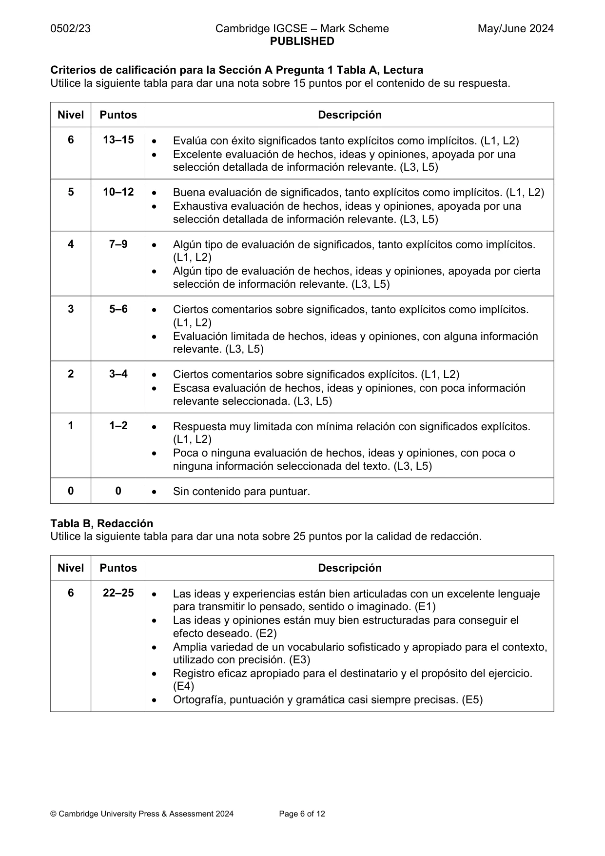 Mark scheme, page 6 of 12