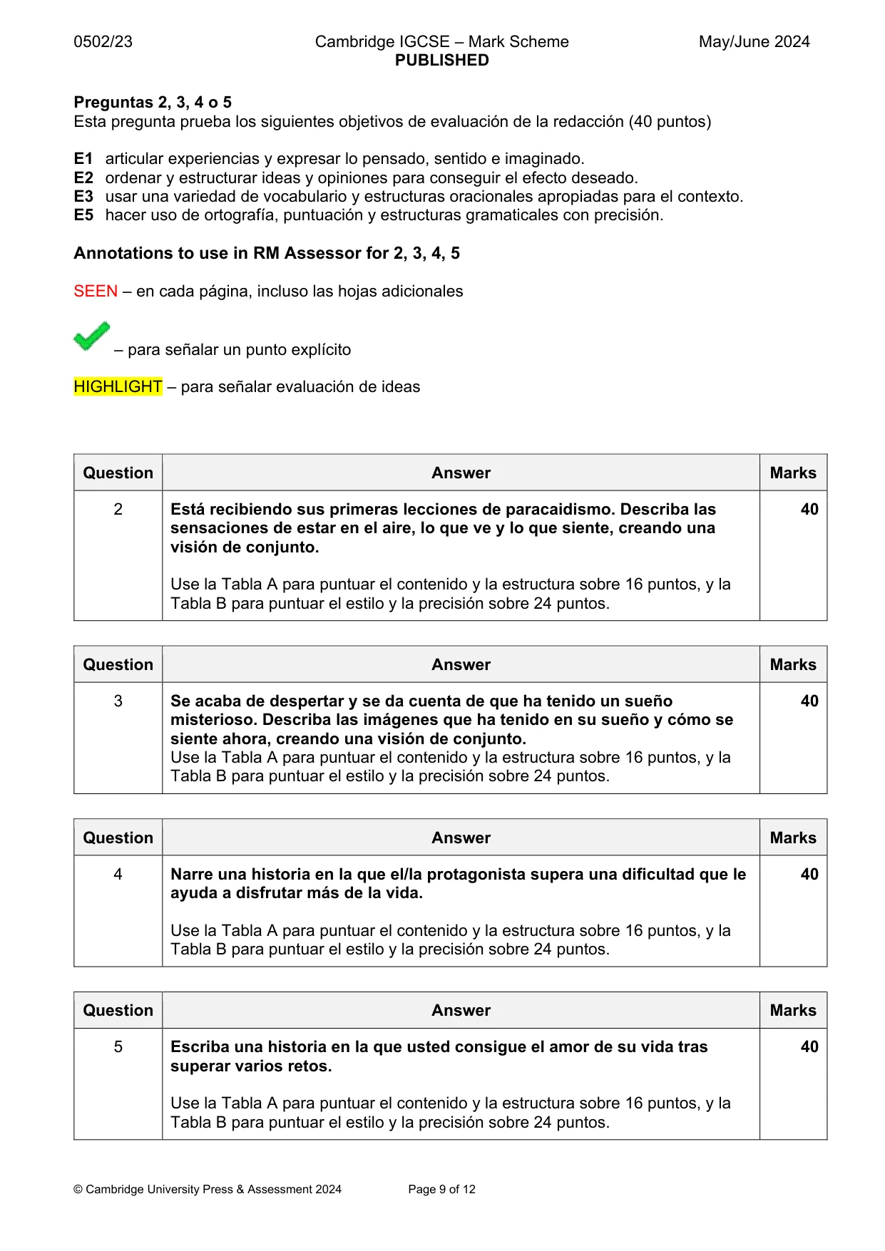 Mark scheme, page 9 of 12