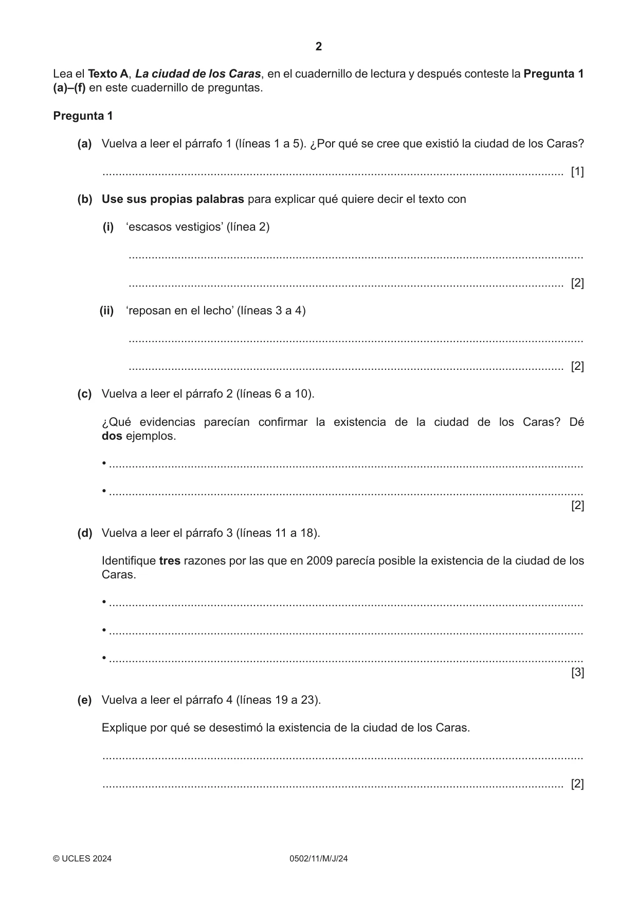 Cambridge IGCSE Spanish - First Language 0502 2024 May/June Paper 1 · Variant 1 question paper, page 2 of 16