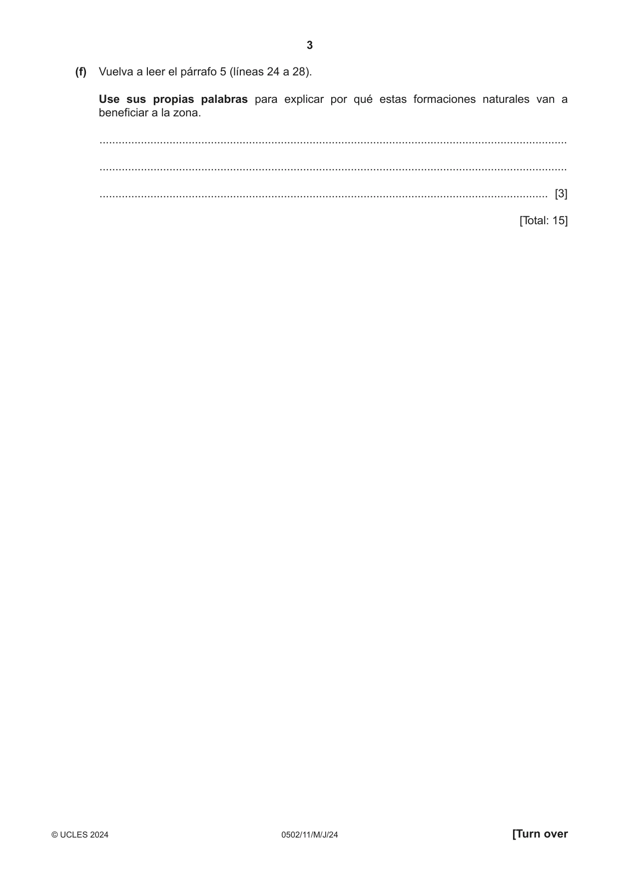 Cambridge IGCSE Spanish - First Language 0502 2024 May/June Paper 1 · Variant 1 question paper, page 3 of 16