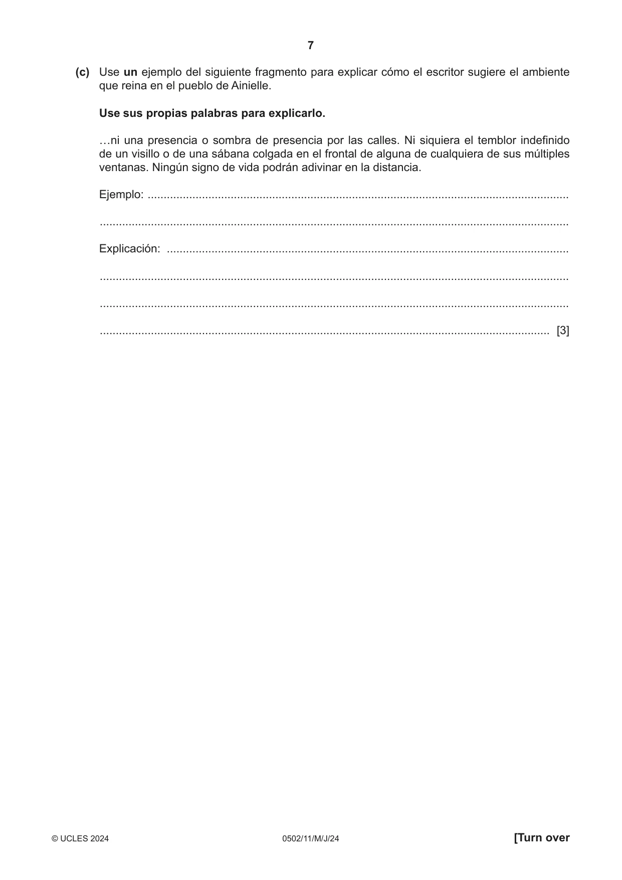 Cambridge IGCSE Spanish - First Language 0502 2024 May/June Paper 1 · Variant 1 question paper, page 7 of 16