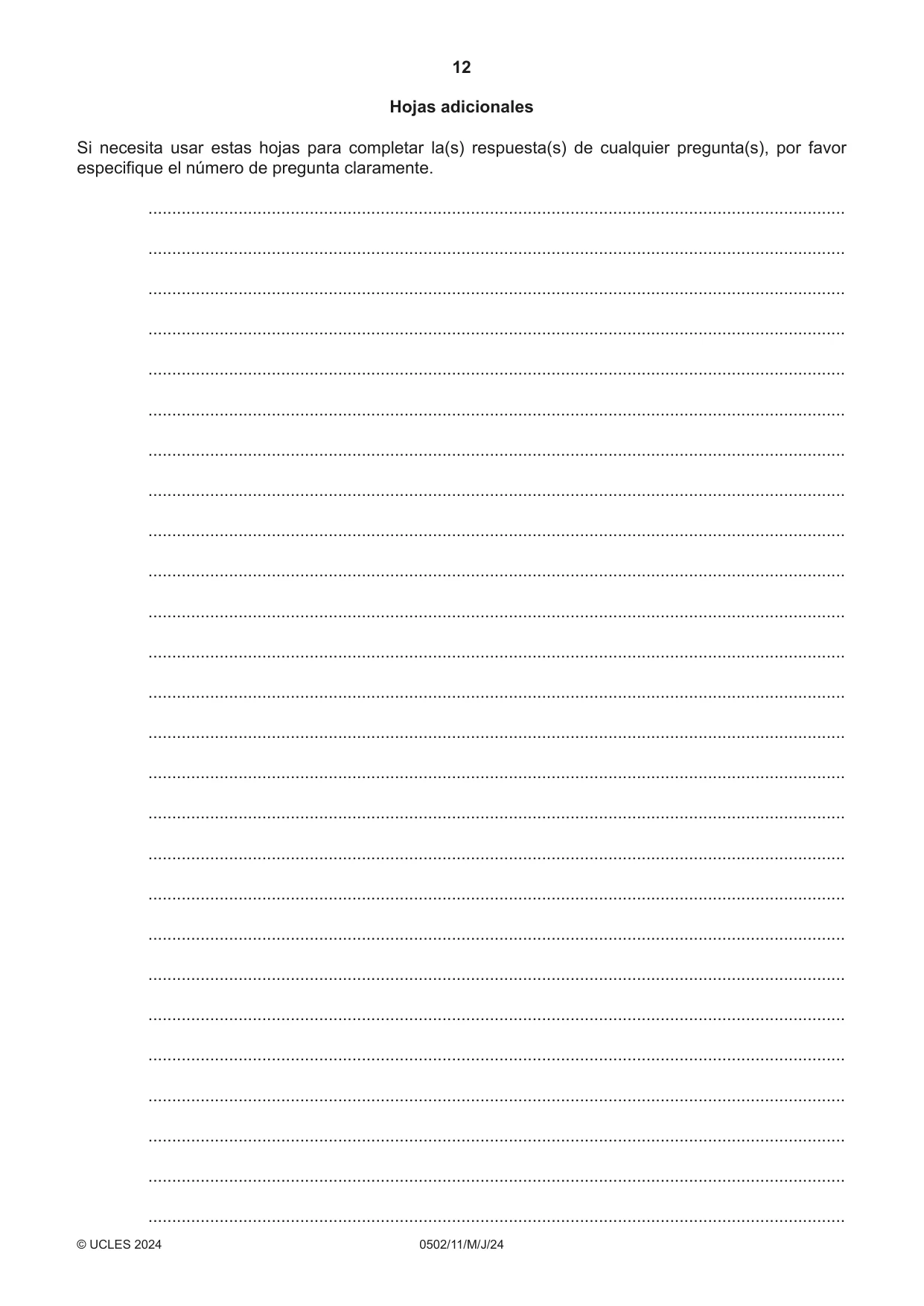 Cambridge IGCSE Spanish - First Language 0502 2024 May/June Paper 1 · Variant 1 question paper, page 12 of 16