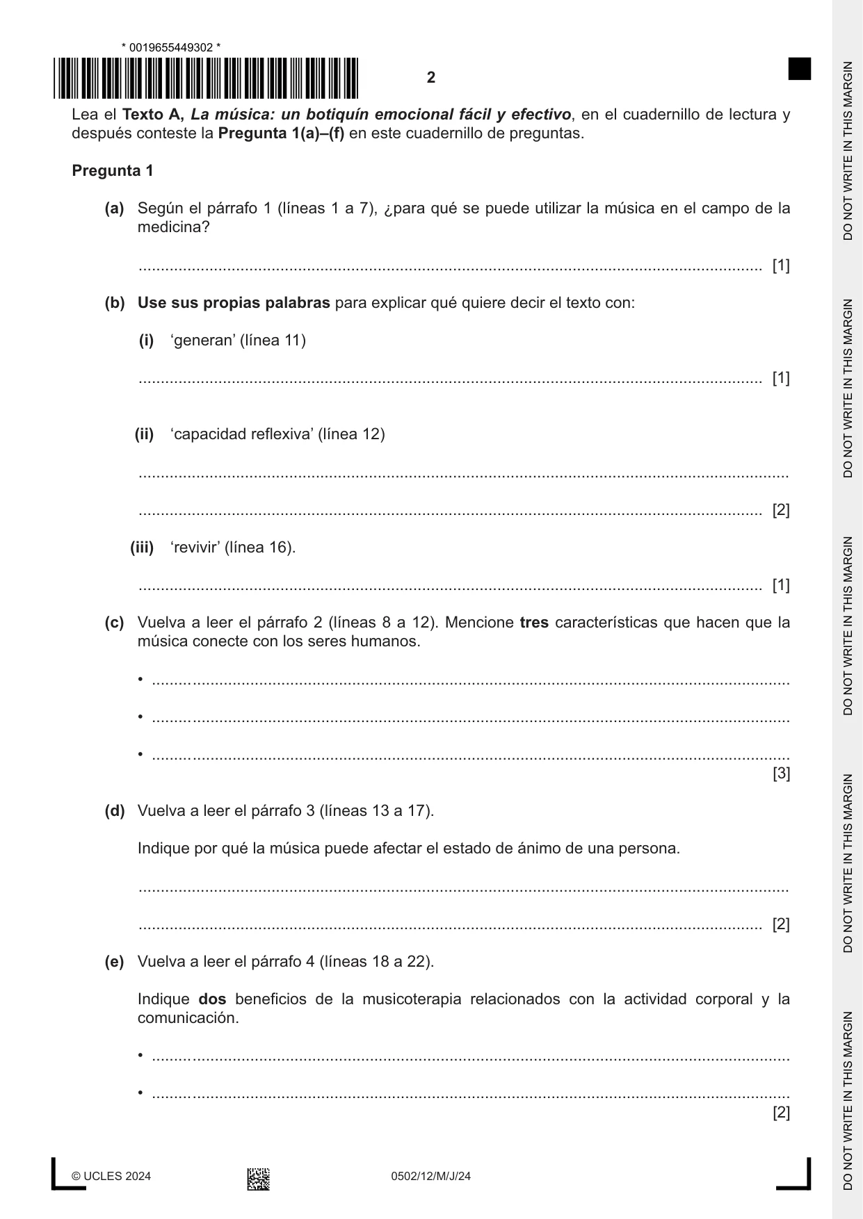 Cambridge IGCSE Spanish - First Language 0502 2024 May/June Paper 1 · Variant 2 question paper, page 2 of 16