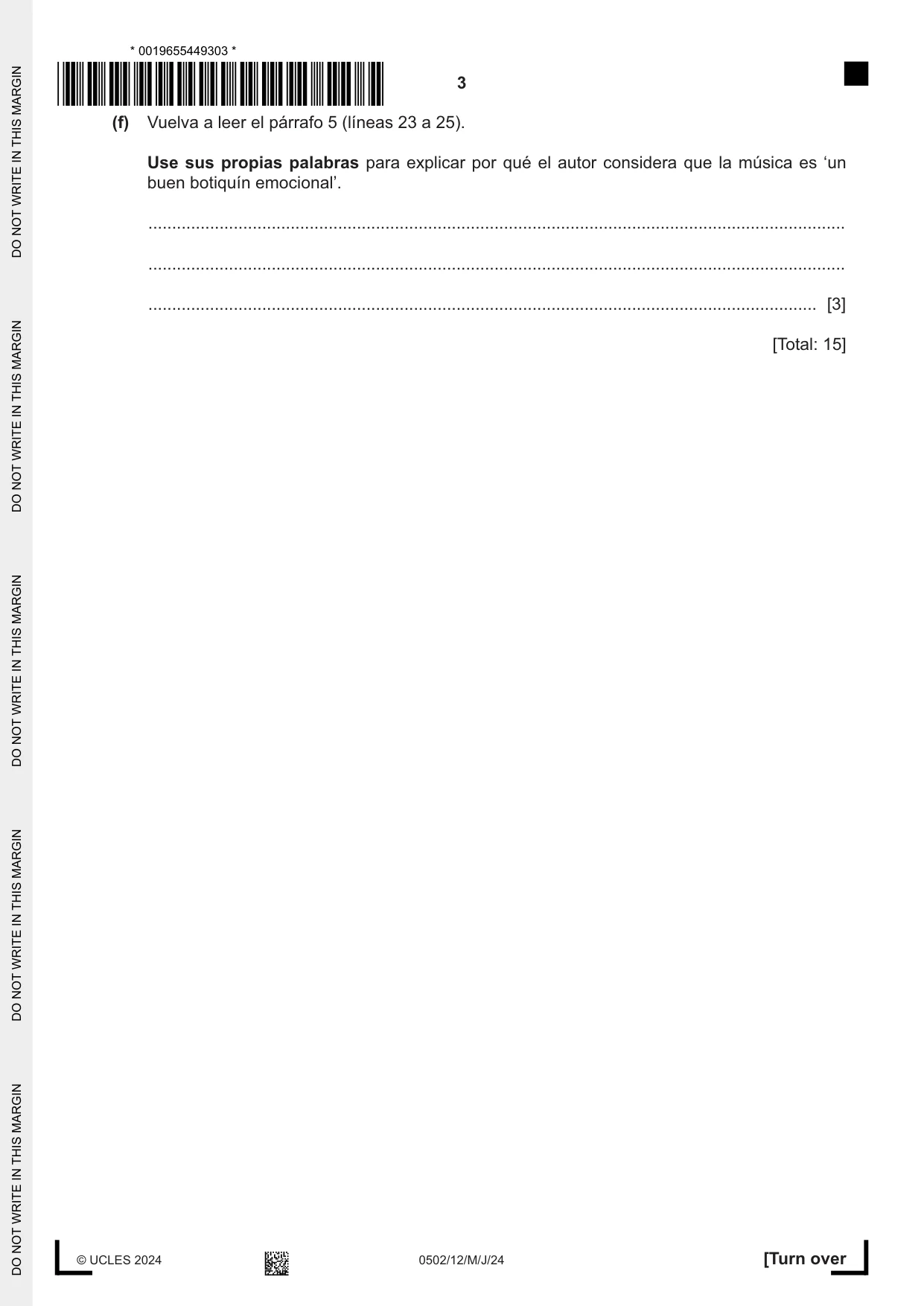 Cambridge IGCSE Spanish - First Language 0502 2024 May/June Paper 1 · Variant 2 question paper, page 3 of 16