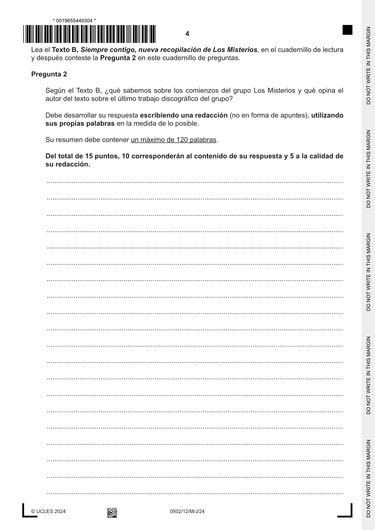 Cambridge IGCSE Spanish - First Language 0502 2024 May/June Paper 1 · Variant 2 question paper, page 4 of 16