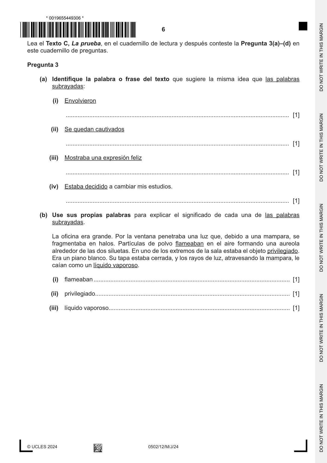Cambridge IGCSE Spanish - First Language 0502 2024 May/June Paper 1 · Variant 2 question paper, page 6 of 16