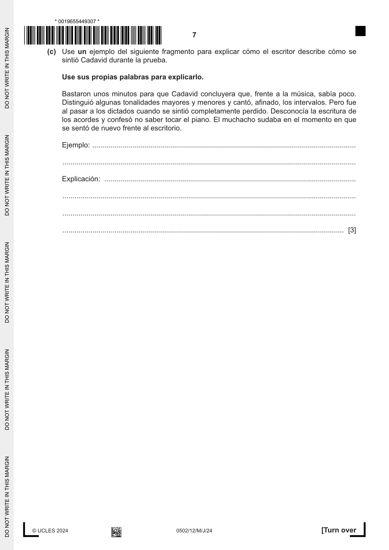 Cambridge IGCSE Spanish - First Language 0502 2024 May/June Paper 1 · Variant 2 question paper, page 7 of 16